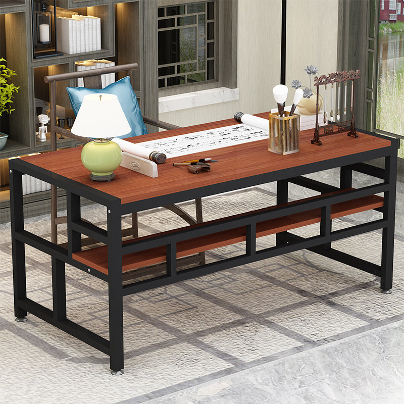 简约现代书法书画桌中式双层培训辅导班绘画课桌毛笔写字台电脑桌