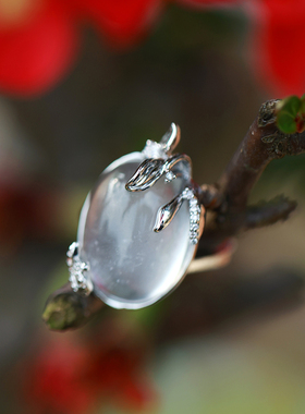 和合大仙人 原创自制仿翡翠开口戒 国风新中式兰花冰种水沫玉戒指