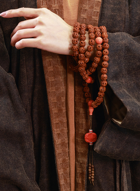 和合大仙人 古董海外回流 镂空雕花108凤眼菩提 老琉璃佛珠长项链