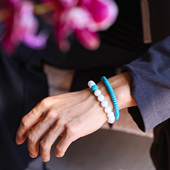 和合大仙人 福利男女款 天然和田白玉古董创汇绿松石手串手链 特价