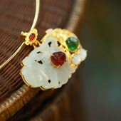 和合大仙人 古董和田白玉碧玺珍珠蝴蝶吊坠赠可打开项圈 原创自制