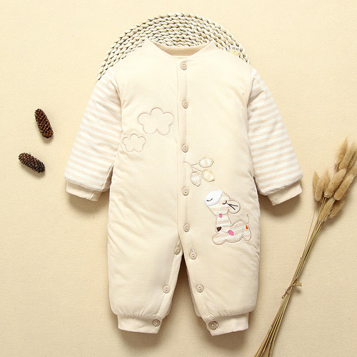 新生婴儿夹棉保暖彩棉连体衣秋冬