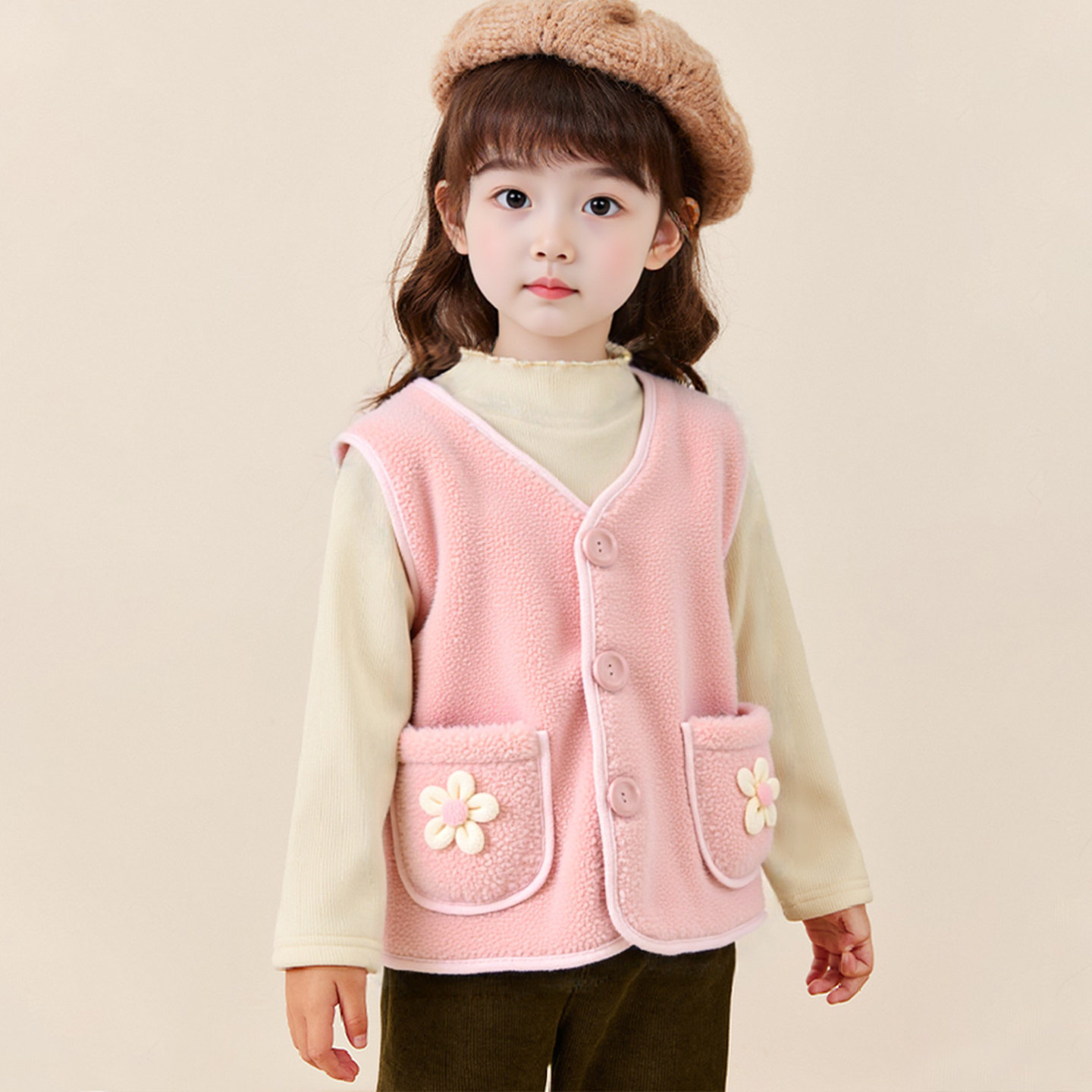 女童加绒马甲秋冬款儿童摇粒绒坎肩女宝宝冬季保暖背心小女孩夹克