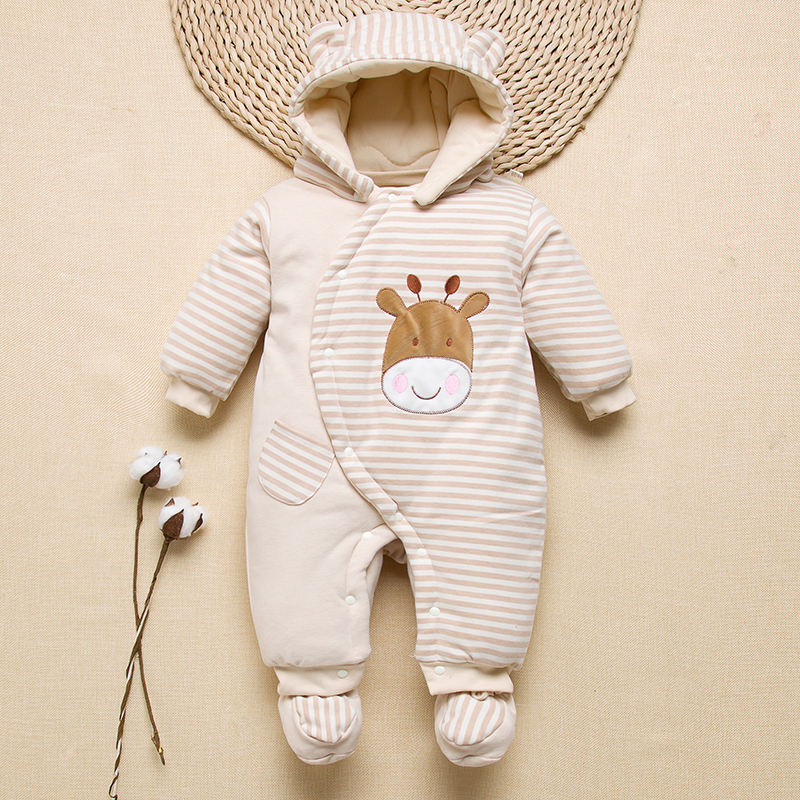 彩棉夹棉加厚连帽连脚外出连体衣