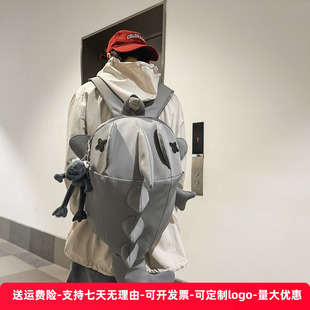 创意卡通双肩包韩版 学生书包搞怪包 潮ins 鲨鱼大容量背包男女个性