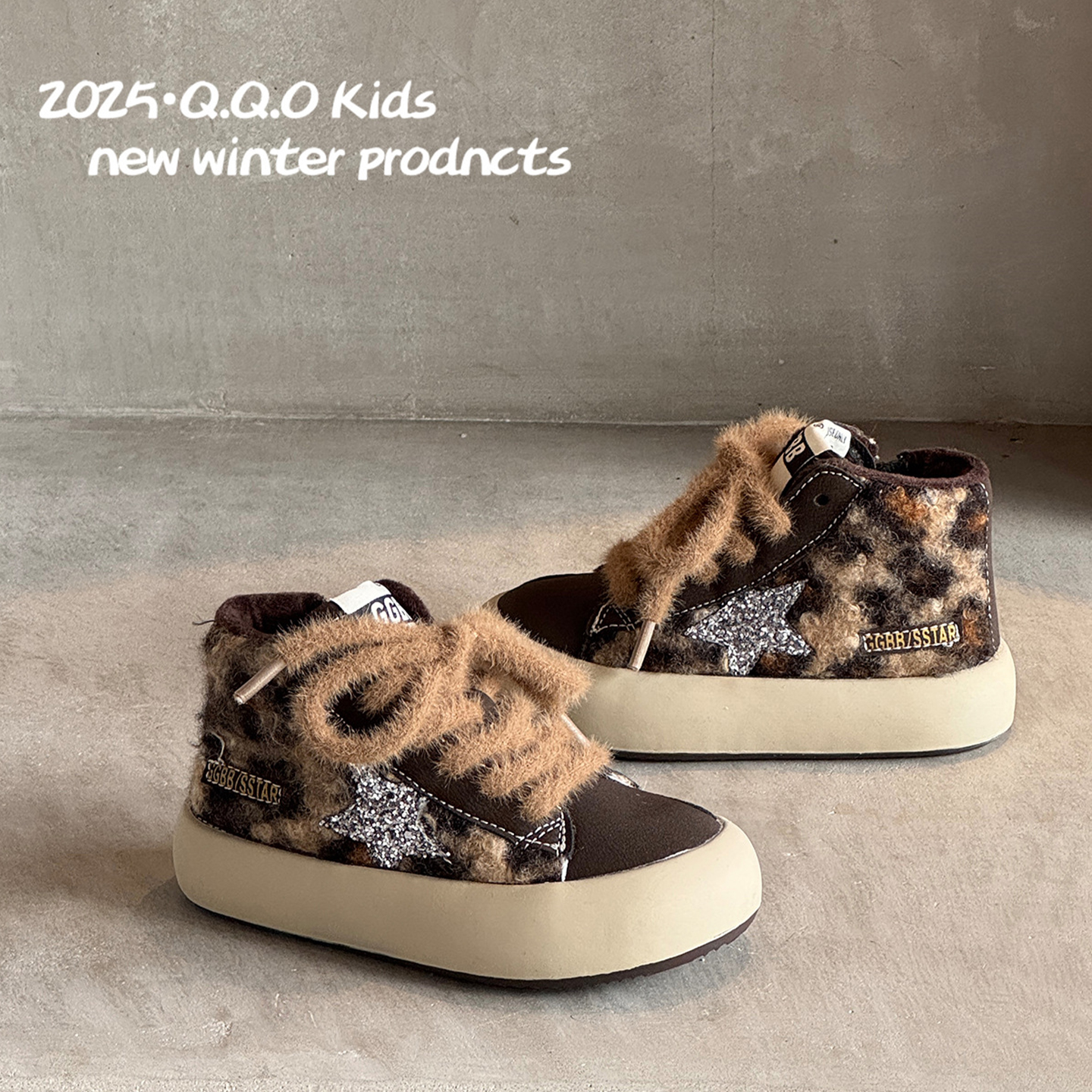 【QQO正品】高帮保暖儿童板鞋潮