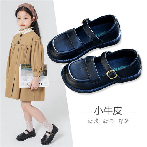 【头层牛皮】女童黑皮鞋软底单鞋