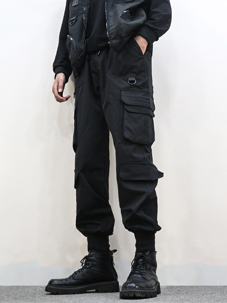 thumbnail for New Summer Thin Cargo Pants for Men, Tactical Functional Jogger Pants, Black Trendy Slim Fit Biker Casual Pants