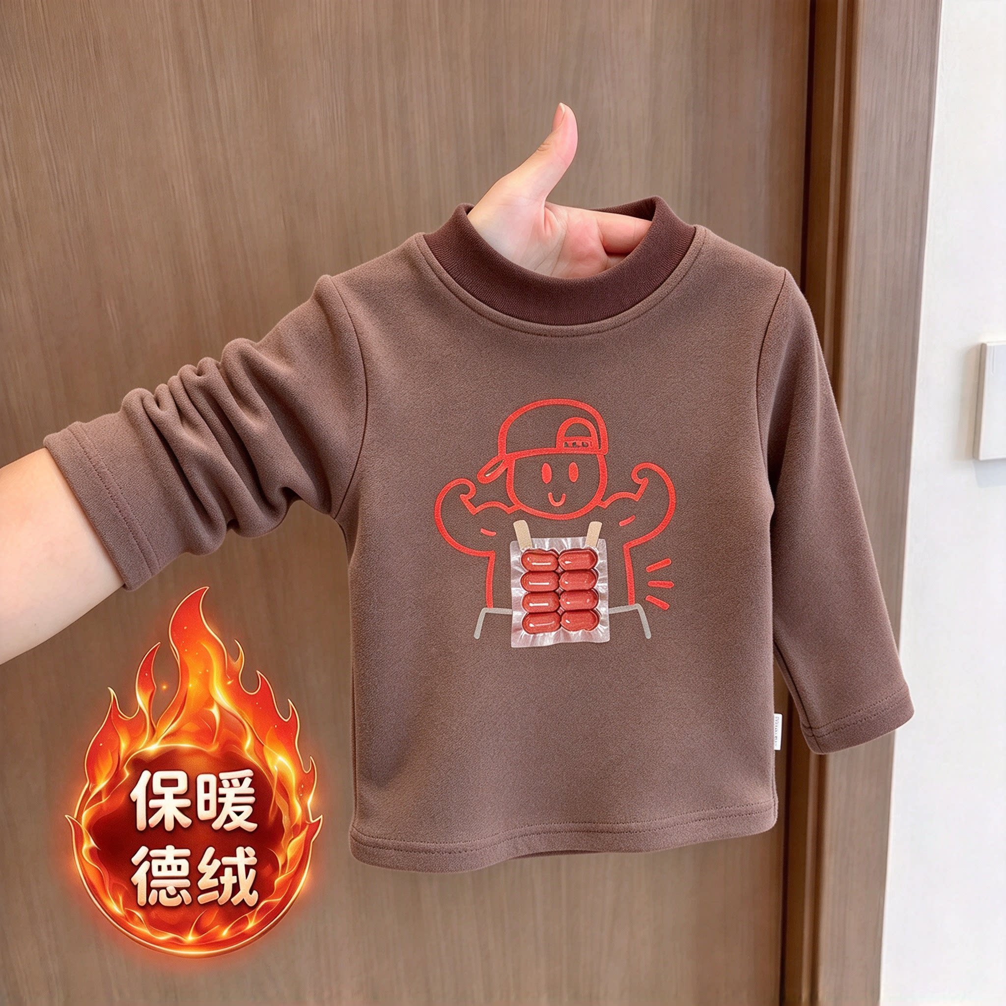 潮流男童长袖t恤秋冬内搭百搭德绒打底衫中小童儿童半高领保暖衣t