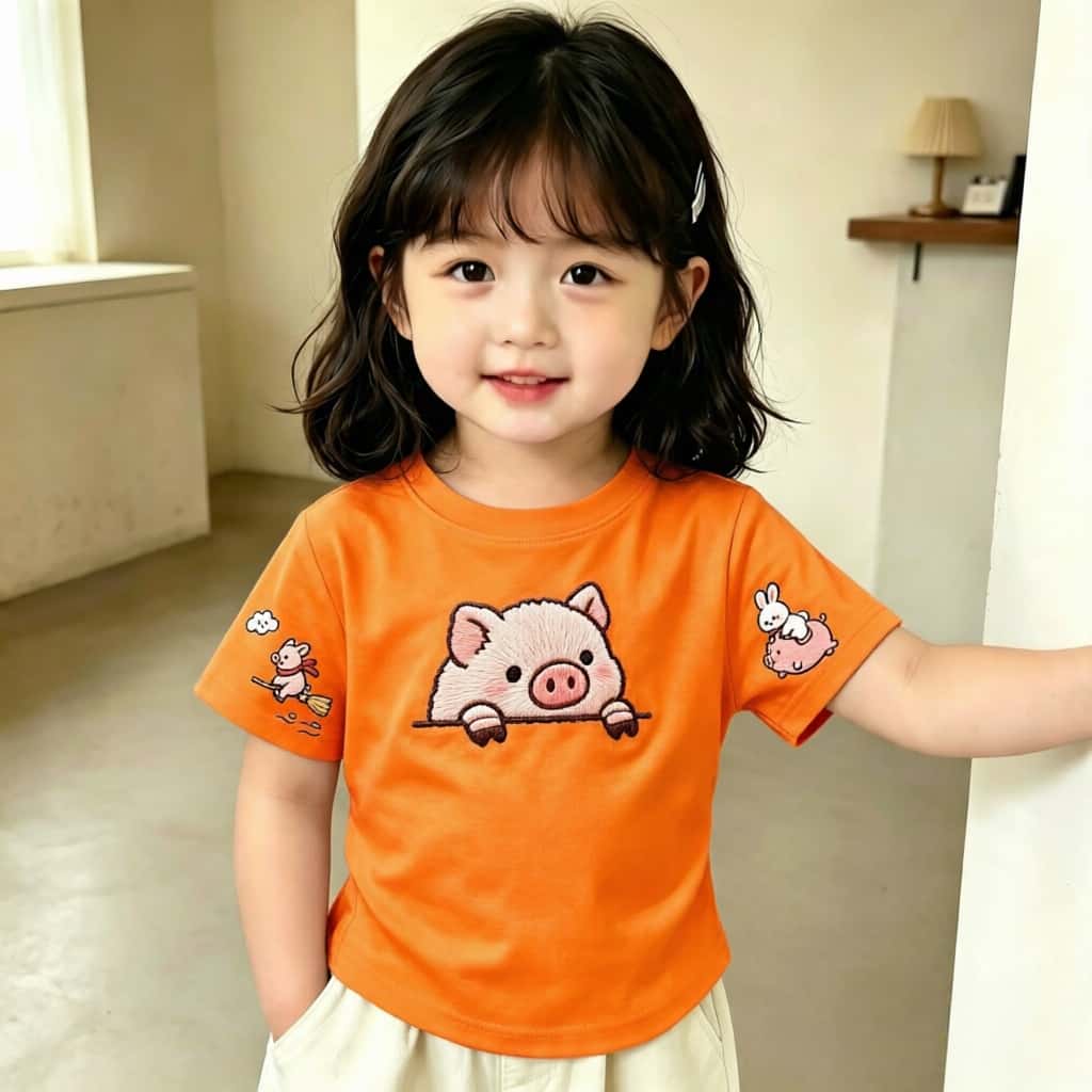 女孩子短袖纯棉2026卡通小粉猪图案新款夏季儿童T恤时尚炸街上衣t