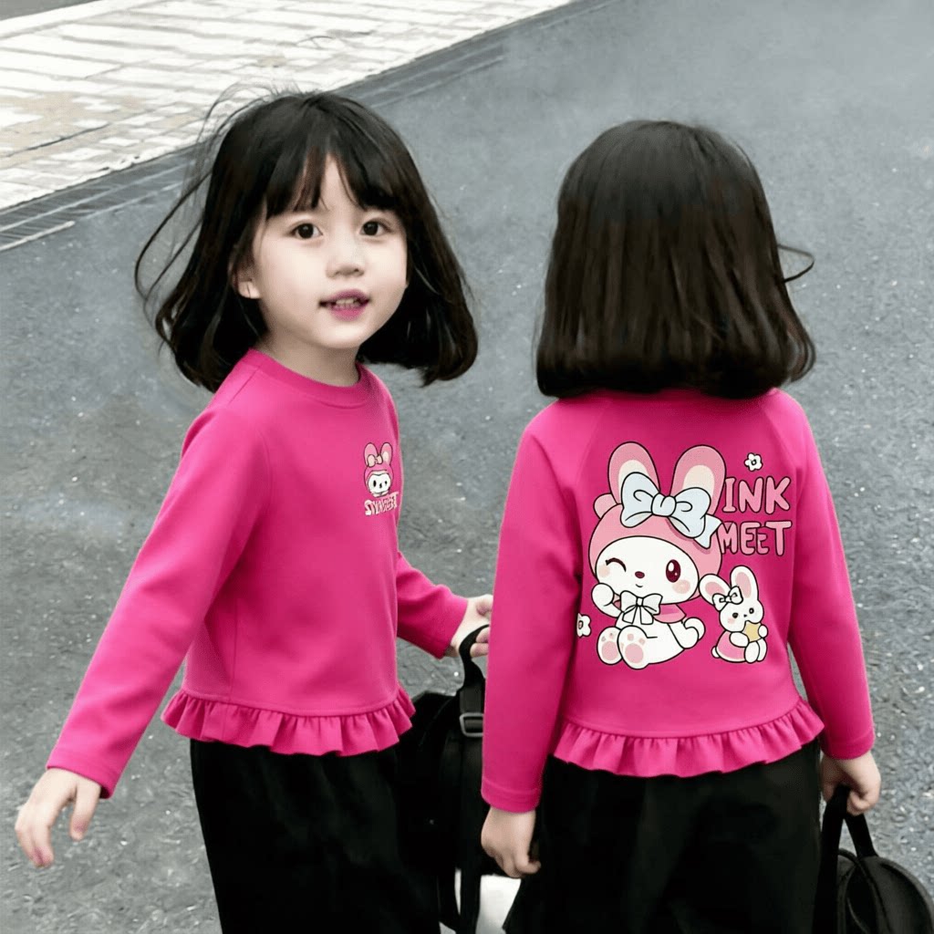 2026新款儿童春秋季女童新款韩版卡通长袖T恤女孩子甜美体恤上衣t