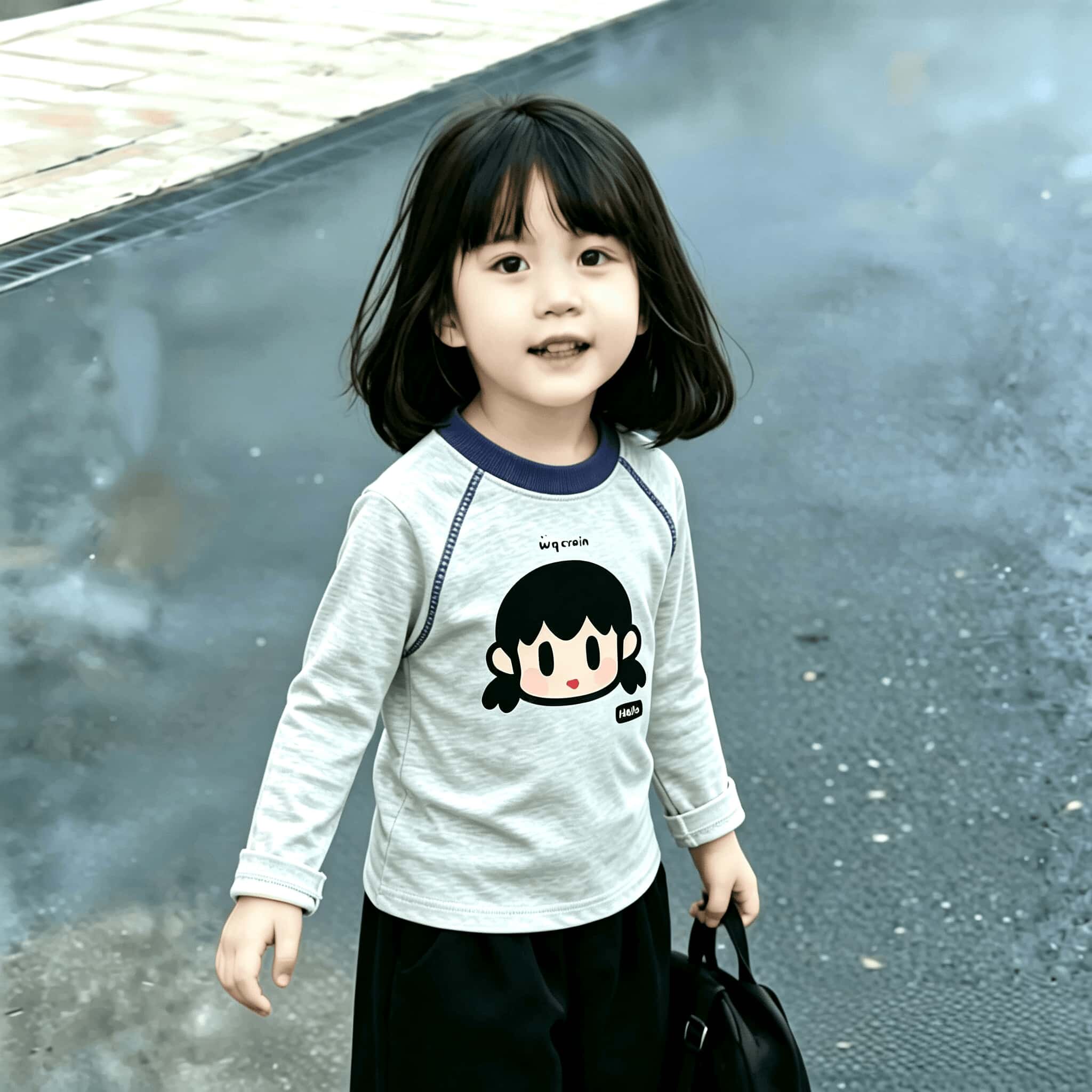 中小童秋季2026洋气明线装饰卡通印花纯棉女孩子撞色长袖T恤上衣t