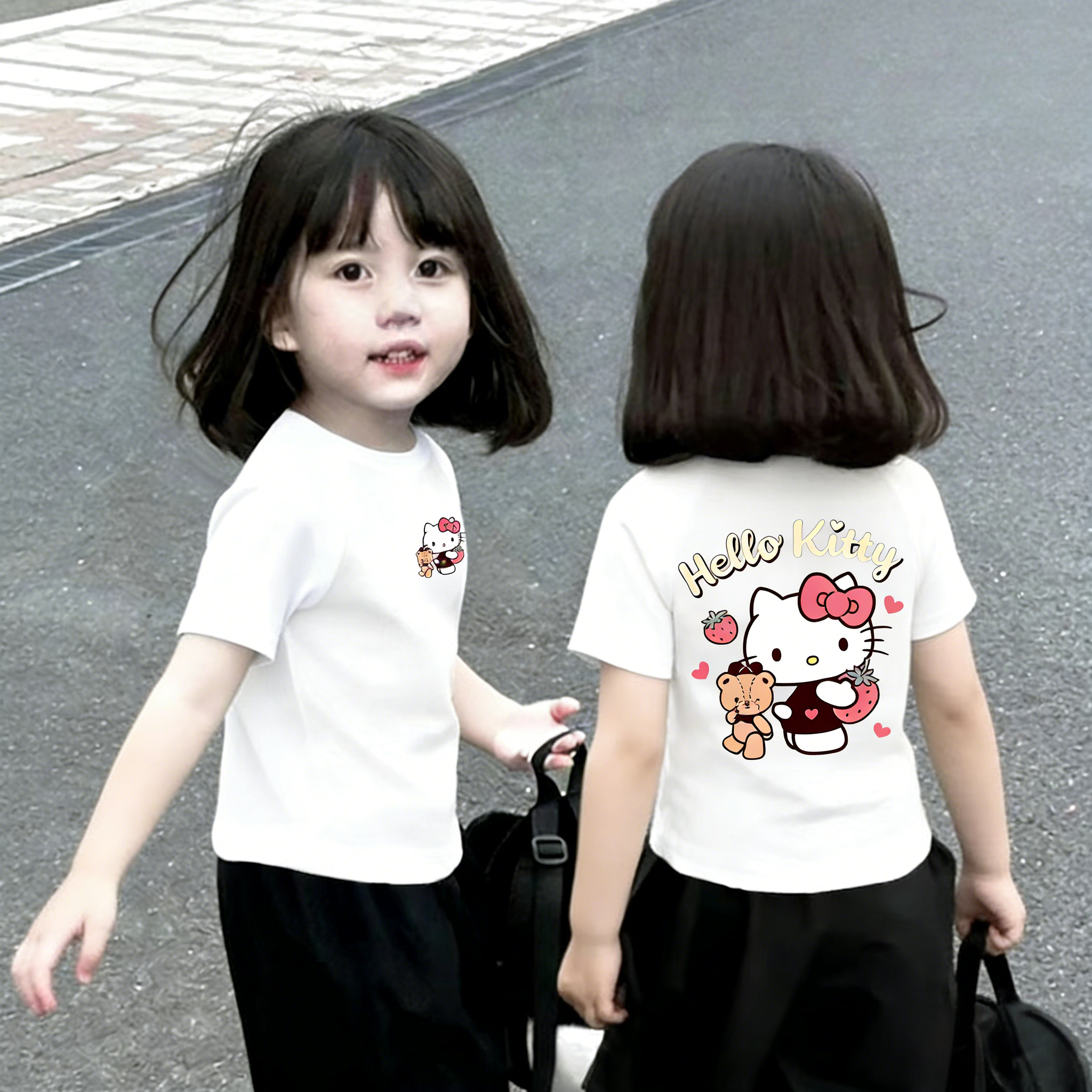 2026新款甜美可爱风女童夏季短袖T恤宽松上衣打底卡通可爱kitty猫