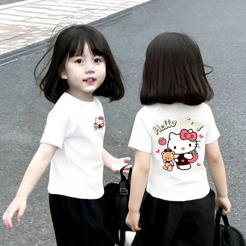 2026新款甜美可爱风女童夏季短袖T恤宽松上衣打底卡通可爱kitty猫