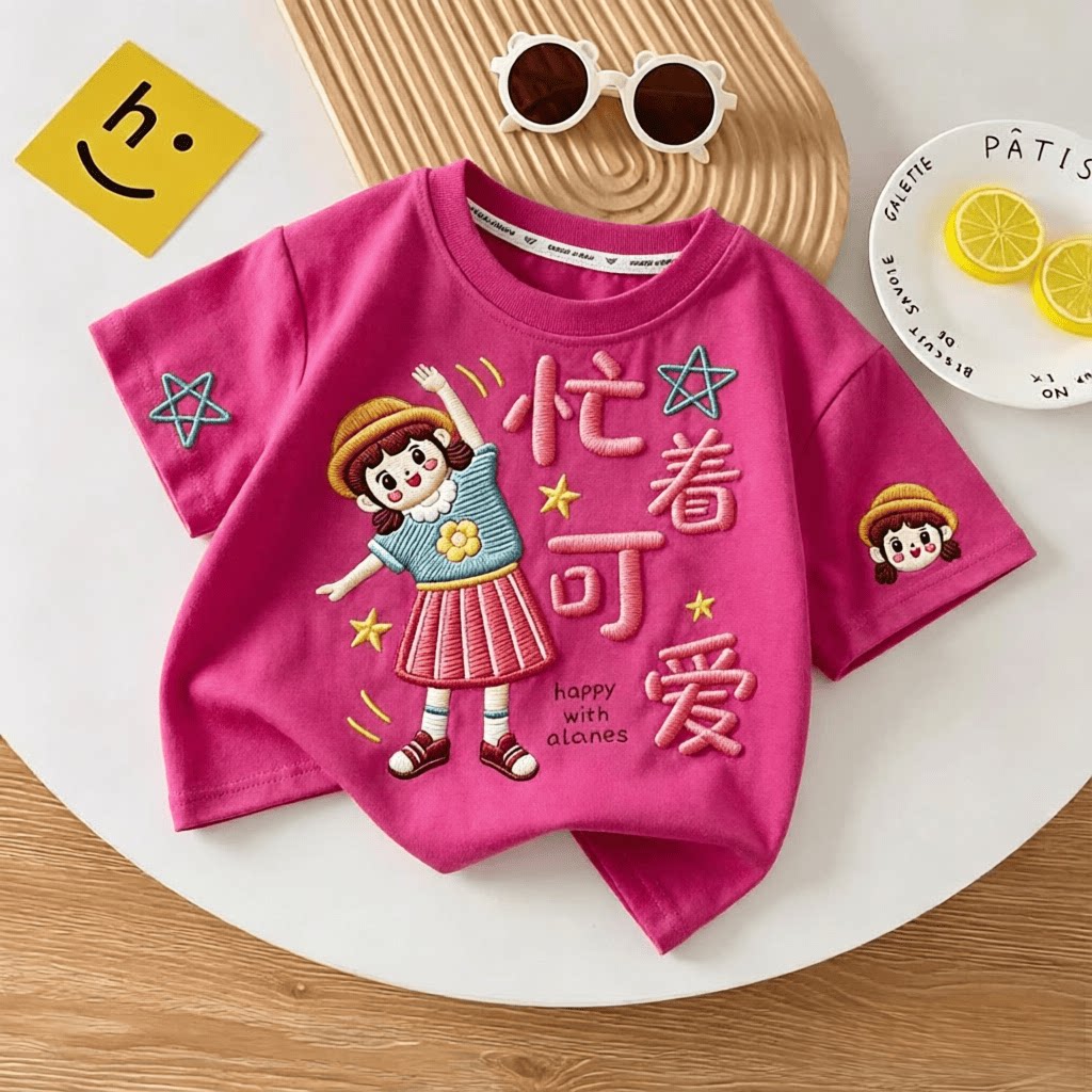 夏季女童100%纯棉新款短袖印花可爱儿童中小童宝宝T恤圆领上衣