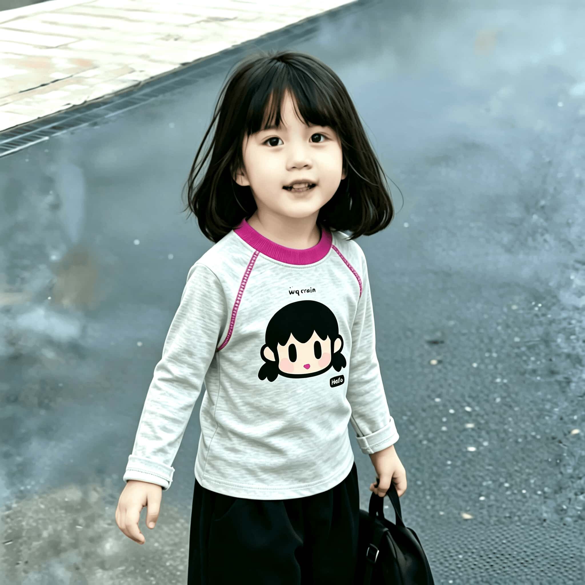 中小童秋季2026洋气明线装饰卡通印花纯棉女孩子撞色长袖T恤上衣t