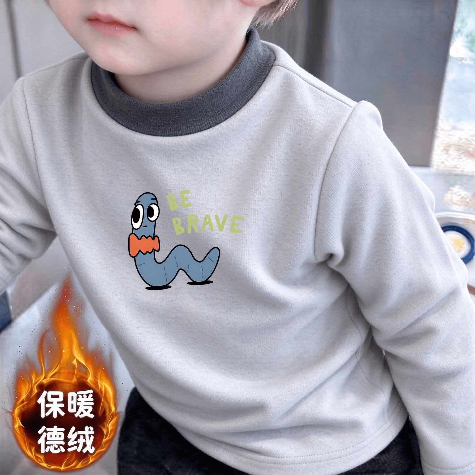 简约中小童百搭双面德绒半高领长袖儿童新款秋冬加厚男童保暖上衣