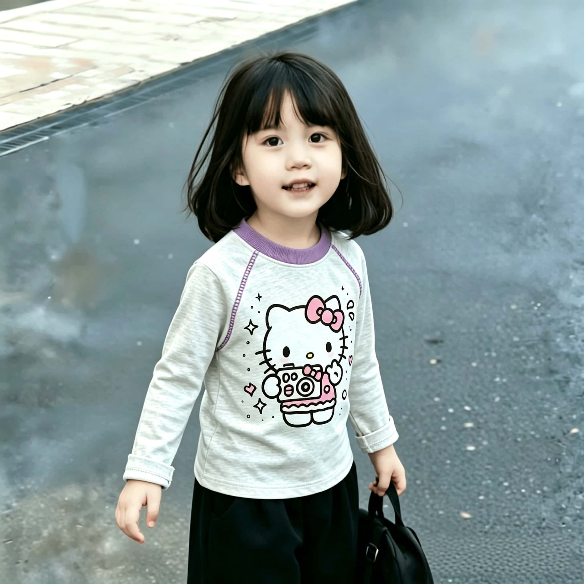中小童春秋2026时髦明线装饰卡通印花纯棉女孩子撞色长袖T恤上衣t