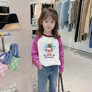 潮 女童设计感长袖 上衣2025春秋季 童装 中大童纯棉T恤宽松打底衫