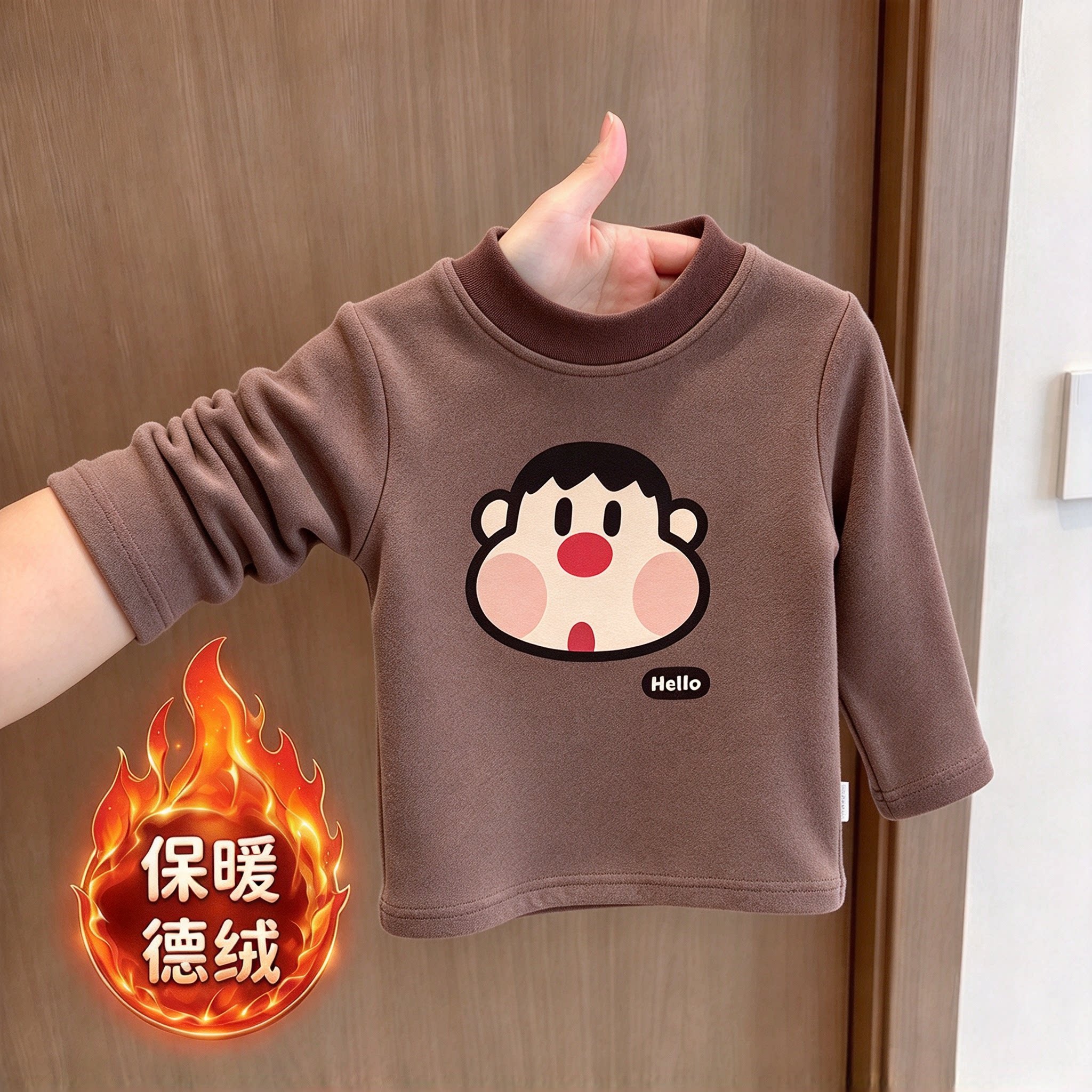 潮酷风男童中小童长袖t恤秋冬内搭洋气德绒打底儿童半高领保暖衣t