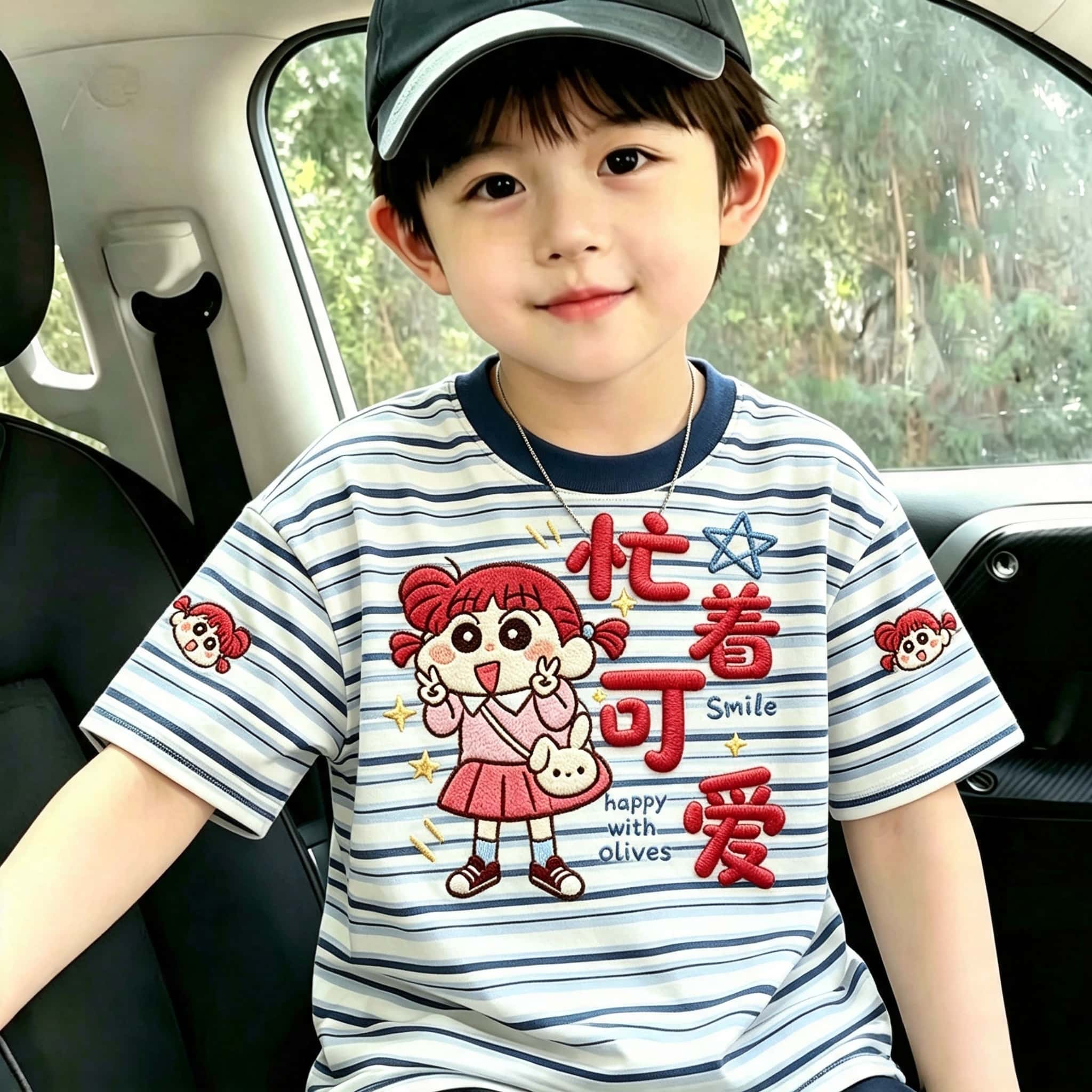 韩版新款中大童纯棉条纹短袖男童夏宽松圆领T恤透气百搭清凉上衣t