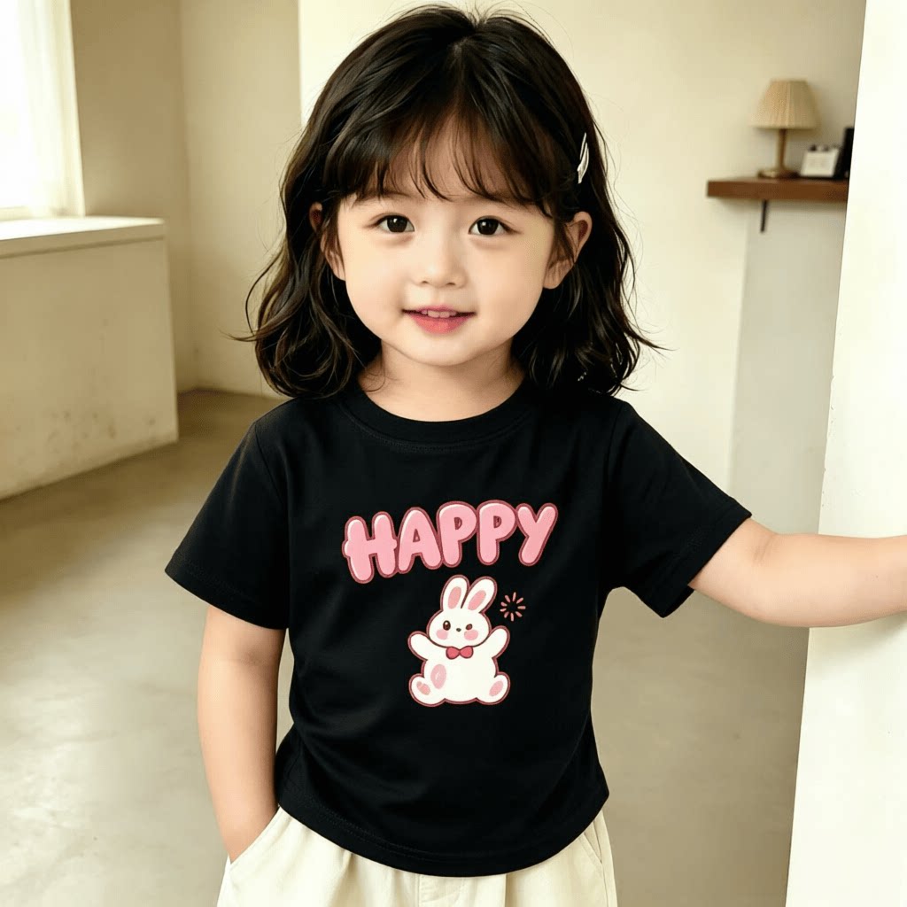 2026女童短袖卡通印花兔子纯棉新款夏季儿童T恤韩版小清新上衣T恤