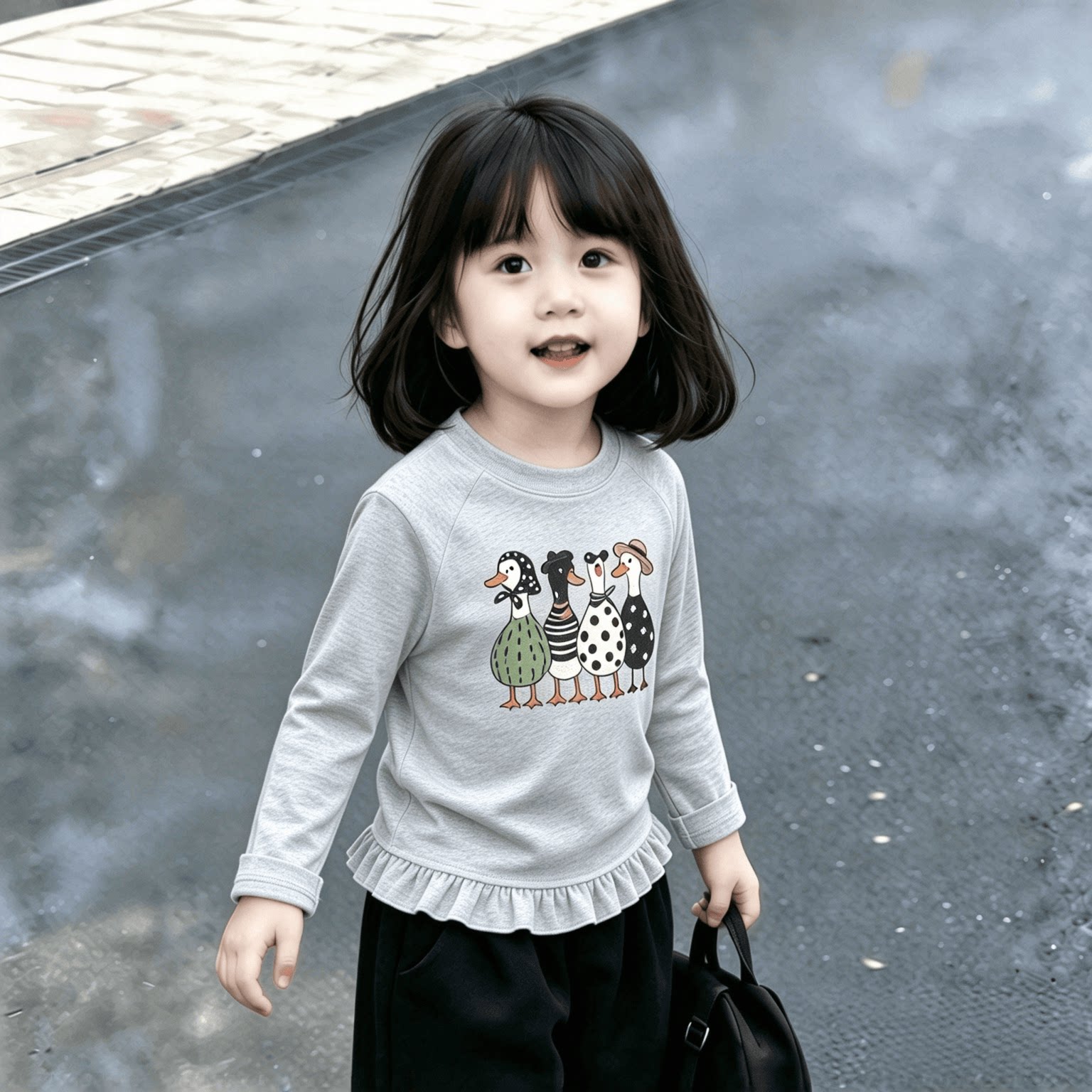 上衣2026新款女童荷叶花边下摆打底衫儿童长袖上衣T恤休闲外穿潮t