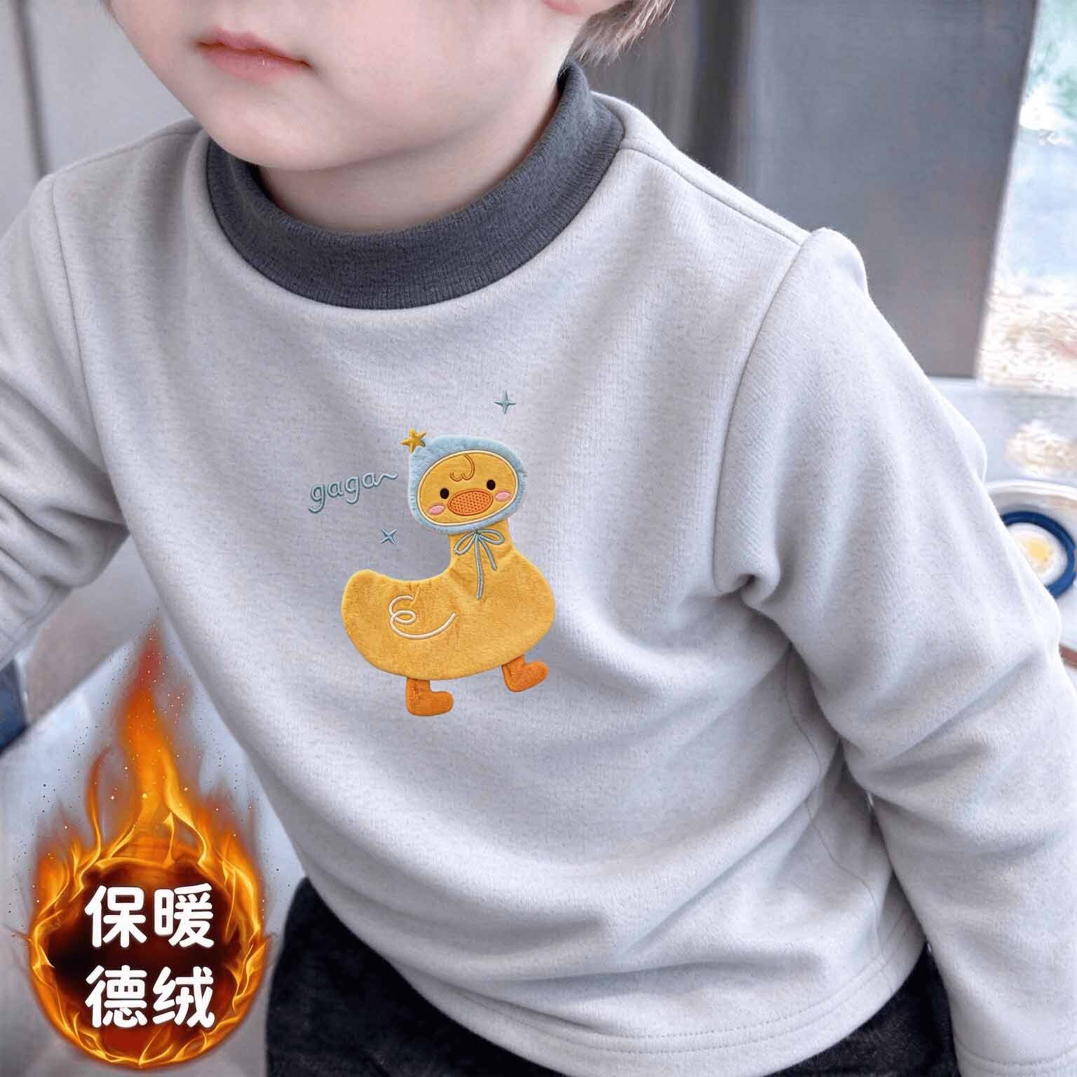 卡通秋冬季双面德绒百搭长袖t恤半高领男童加厚款保暖打底上衣潮t