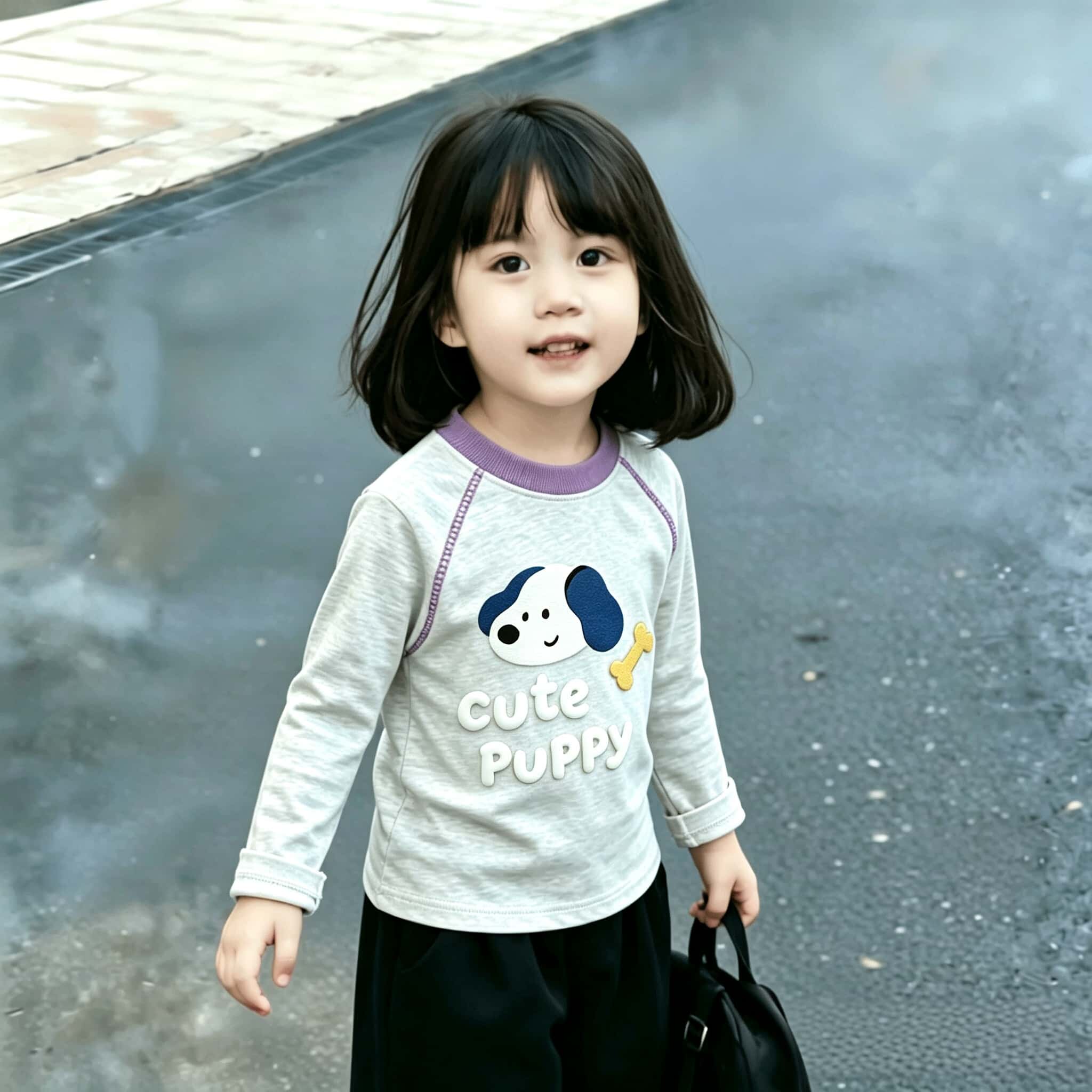 韩版洋气100%纯棉春秋长袖女童上衣明线设计新款潮流T恤舒适打底t