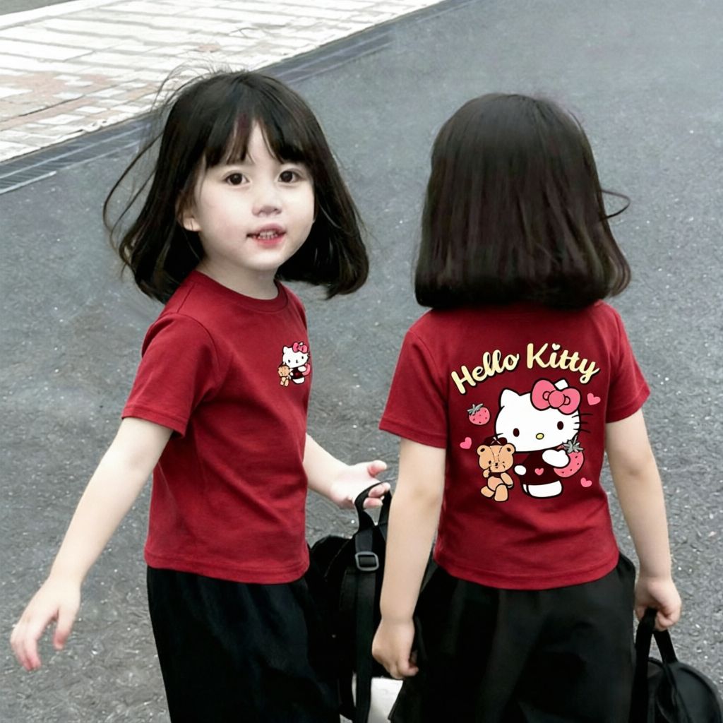 2026新款甜美可爱风女童夏季短袖T恤宽松上衣打底卡通可爱kitty猫