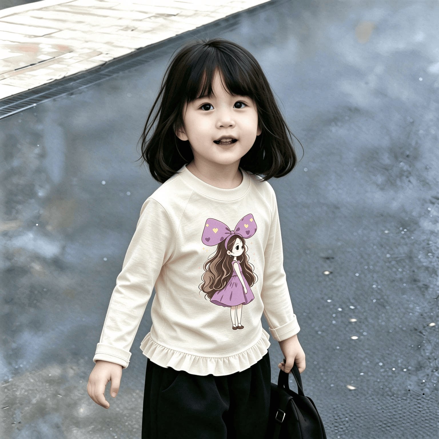 潮流上衣2026新款女童荷叶花边下摆打底衫儿童长袖上衣T恤外穿潮t