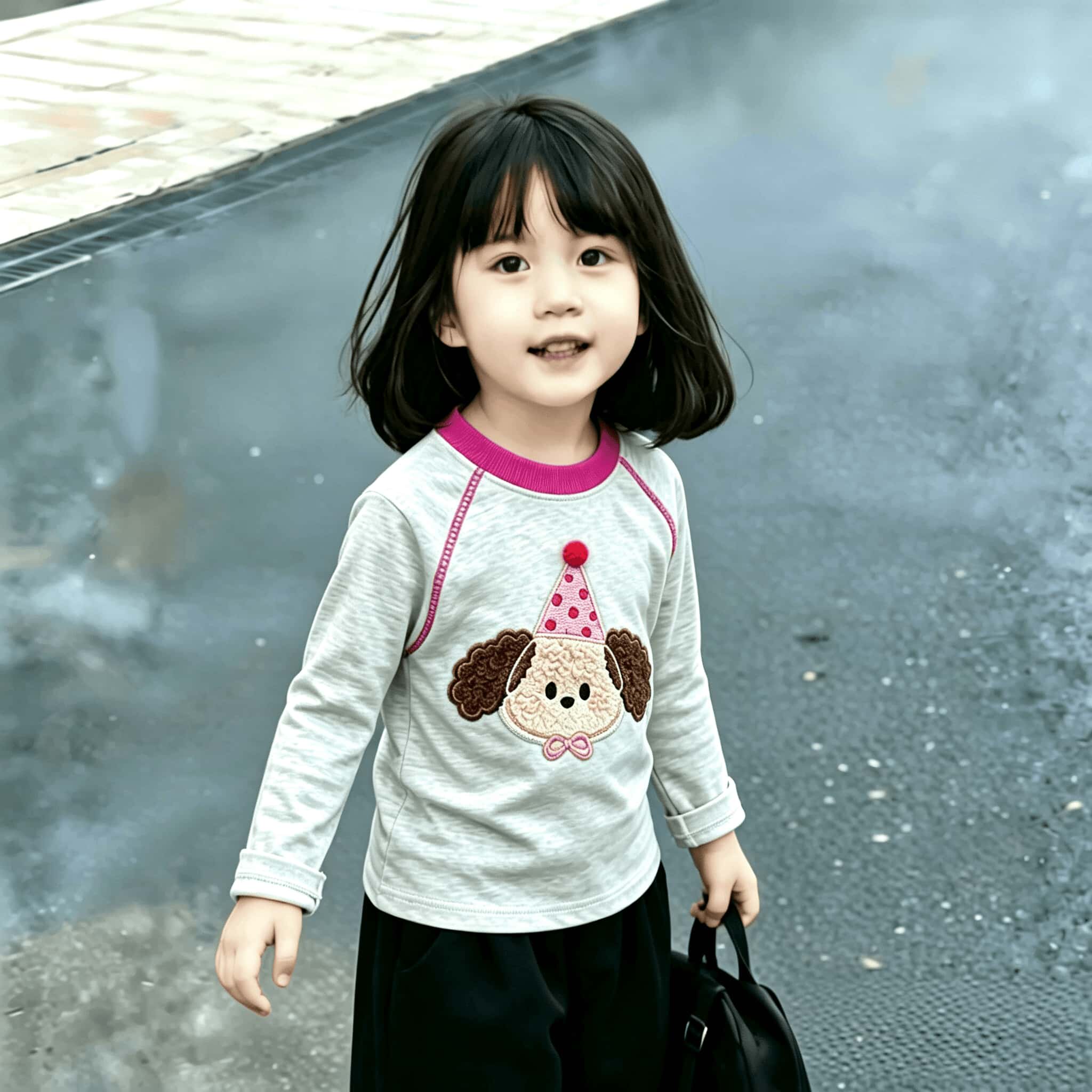 潮流韩版100%纯棉春秋长袖女童上衣明线设计新款时尚T恤百搭打底t