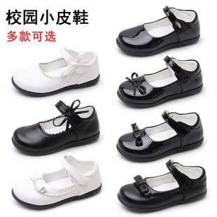 女童黑色皮鞋公主鞋中大童表演单鞋儿童休闲白色软底春秋款豆豆鞋
