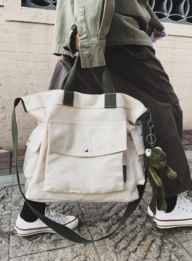 ins大容量小众帆布包包学生上课手提书包女原宿ulzzang单肩斜挎包