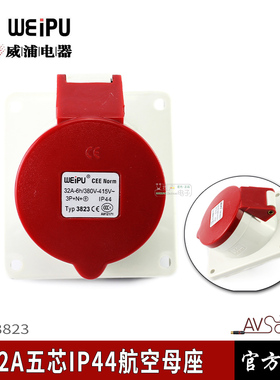 WEIPU威浦TYP3823 航空工业插座32A暗装斜式IP44配电箱5芯 3P+N+E