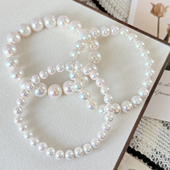 Akoya天女粉光极光伴彩珍珠手链女轻奢小众高级感白透粉弹力手串