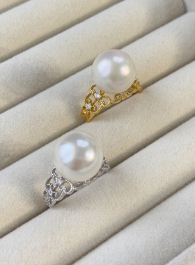 S925纯银宫廷蕾丝澳白珍珠戒指