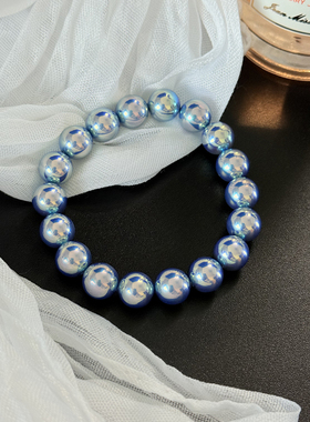 爆款老钱风银蓝玫瑰珍珠手链女