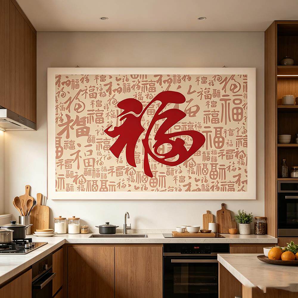 福字百福图自黏贴装饰画厨房客厅玄关遮挡覆盖防水墙壁贴画贴画纸