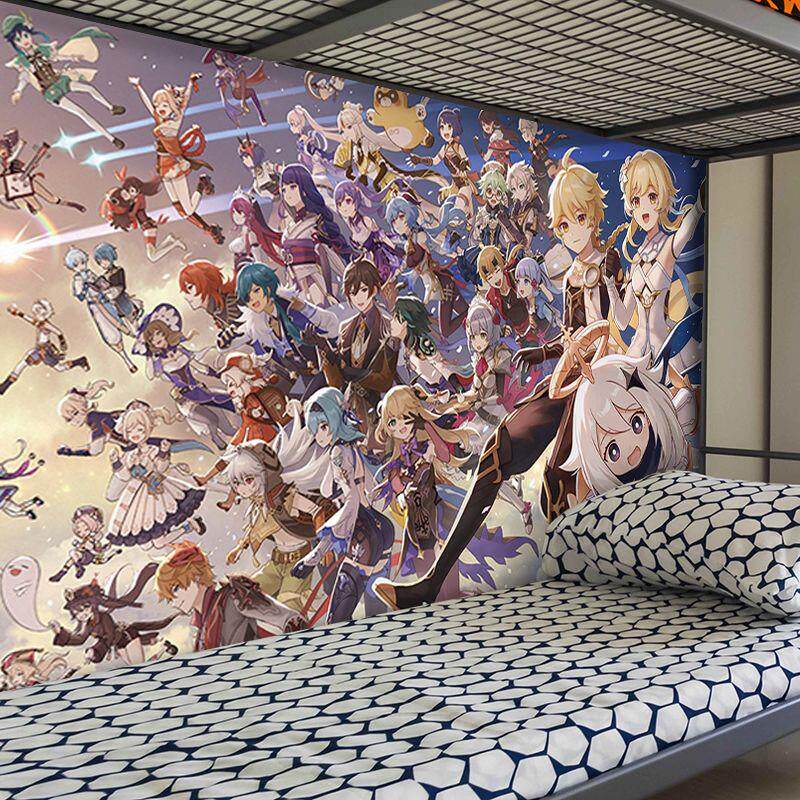 原神海报墙贴动漫自粘超大学生宿舍壁纸壁画胡桃魈芙宁娜刻晴贴纸