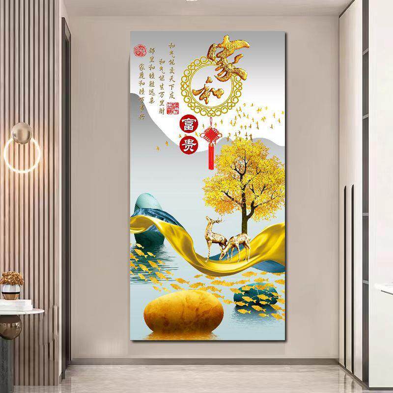 玄关装饰画自粘山水风景3d立体入户走廊正门简约轻奢背景墙纸贴画