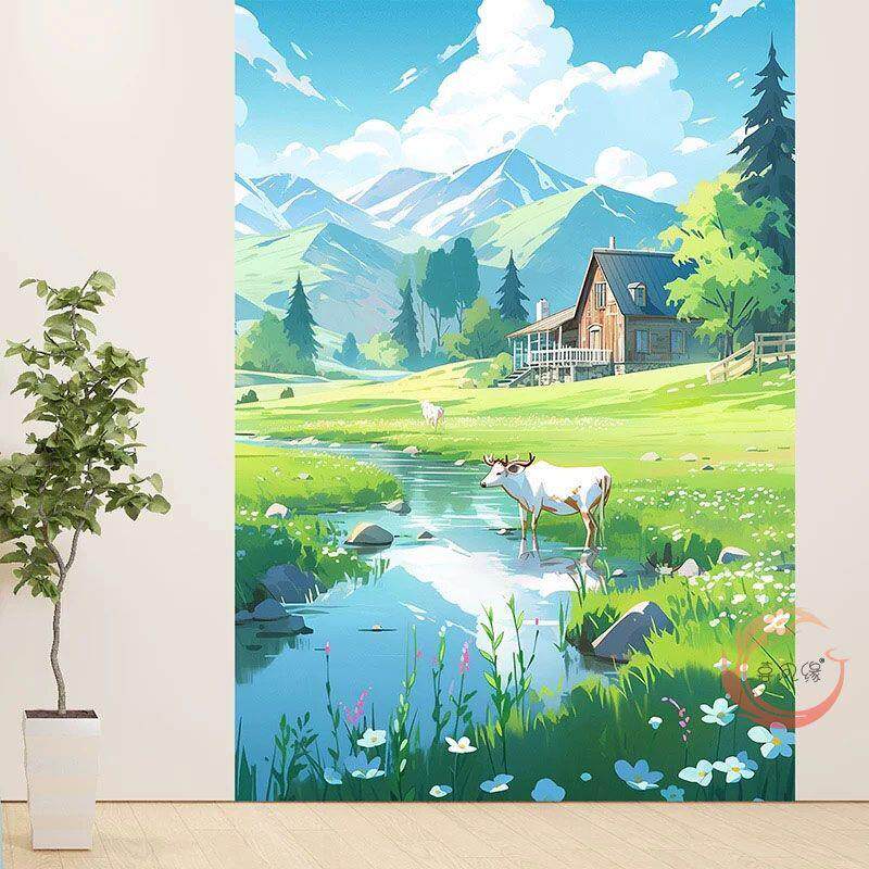 动漫风景海报贴纸酒店宿舍背景装饰画可爱壁画现代自粘贴纸
