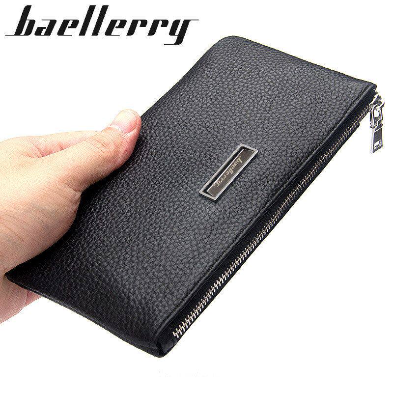 baellerry男士手包牛皮软皮长款钱包多功能拉链荔枝纹牛皮手拿包