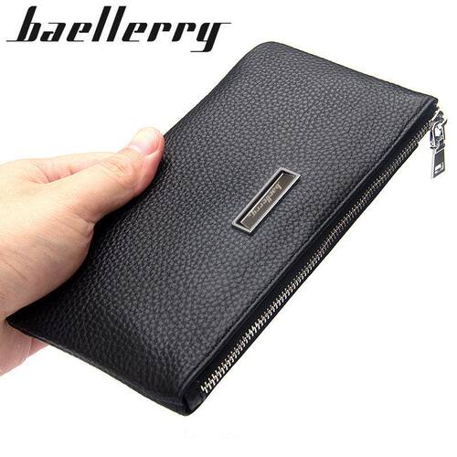 baellerry男士手包牛皮软皮长款钱包多功能拉链荔枝纹牛皮手拿包