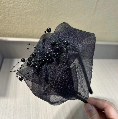 2024新款网纱欧根纱发箍遮白发复古时尚百搭气质半帽