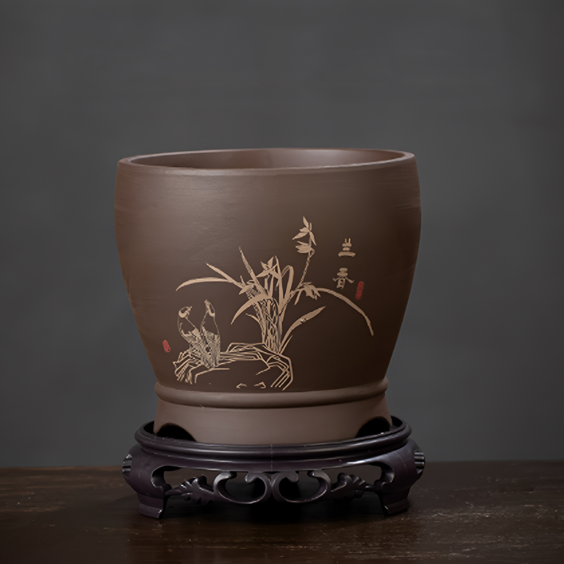 中国风紫砂兰花盆创意简约盆栽室内文竹君子兰蝴蝶兰多肉陶瓷花盆