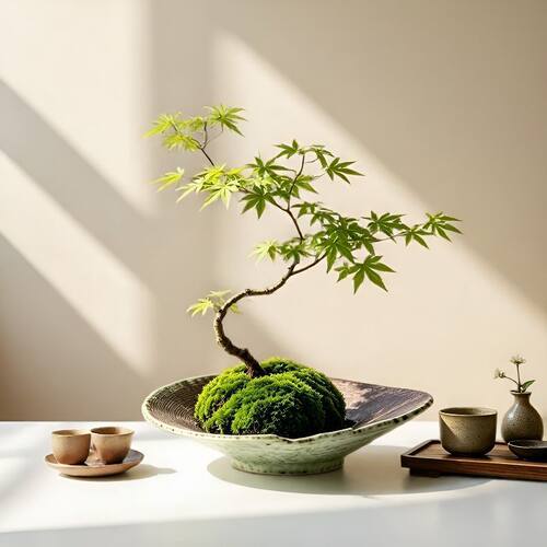 苔藓球蕨类水培器皿流泉枫花盆陶瓷简约家用桌面装饰盆栽盆景花盆