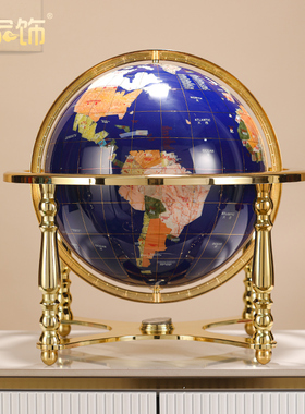 宝石四角地球仪办公室摆件工艺品家居客厅书房装饰品摆设开 ??业