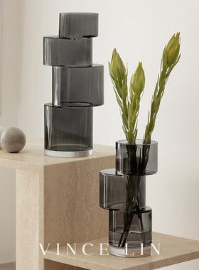 英国LSA北欧进口玻璃客厅插花花瓶艺术创意花器摆件饰品灰色透明