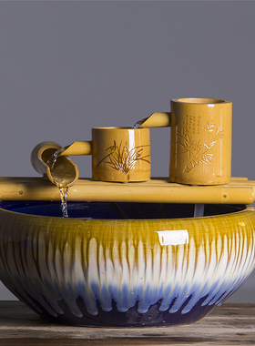 流水喷泉竹子加湿器鱼池装饰摆件